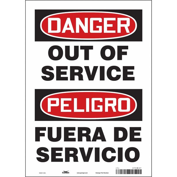 Safety Sign, 14 in Height, 10 in Width, Vinyl, Vertical Rectangle, English, Spanish, 479M47