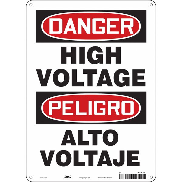 Safety Sign, 14 in Height, 10 in Width, Polyethylene, Vertical Rectangle, English, Spanish