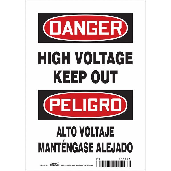 Safety Sign, 10 in Height, 7 in Width, Vinyl, Horizontal Rectangle, English, Spanish, 479U04