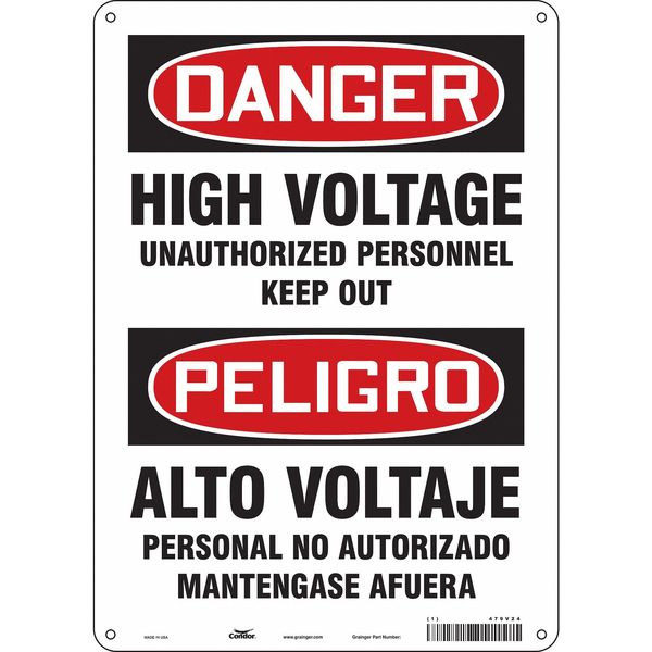 Safety Sign, 14 in Height, 10 in Width, Polyethylene, Vertical Rectangle, English, Spanish, 479V24