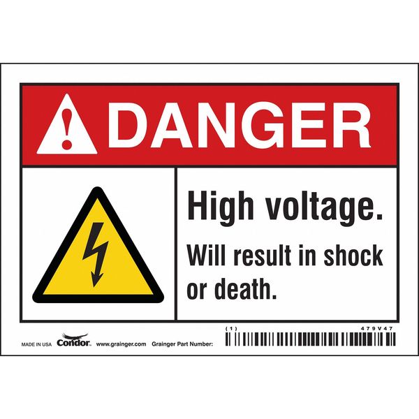 Safety Sign, 3 1/2 in Height, 5 in Width, Vinyl, Horizontal Rectangle, English, 479V47