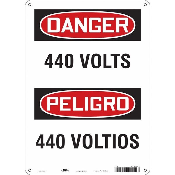 Safety Sign, 14 in Height, 10 in Width, Polyethylene, Vertical Rectangle, English, Spanish, 479W51