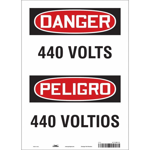 Safety Sign, 14 in Height, 10 in Width, Vinyl, Vertical Rectangle, English, Spanish, 479W53