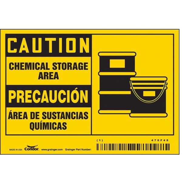 Safety Sign, 3 1/2 in H, 5 in W, Vinyl, Horizontal Rectangle, English, Spanish, 470F40