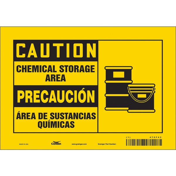 Safety Sign, 7 in H, 10 in W, Vinyl, Vertical Rectangle, English, Spanish, 470F43