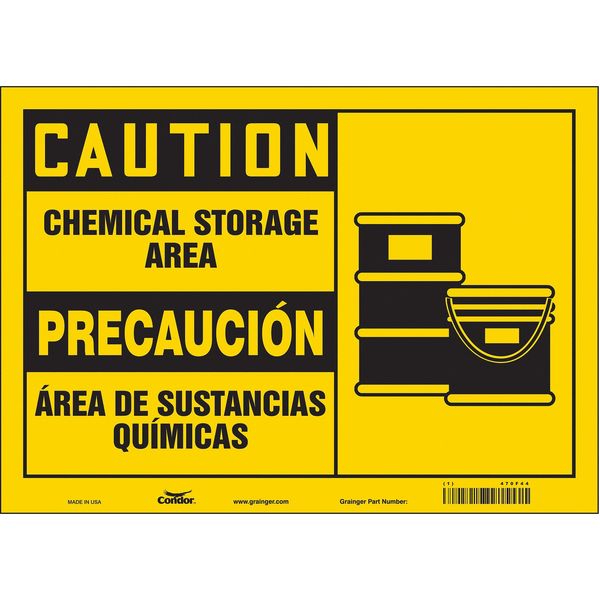 Safety Sign, 10 in H, 14 in W, Vinyl, Horizontal Rectangle, English, Spanish, 470F44
