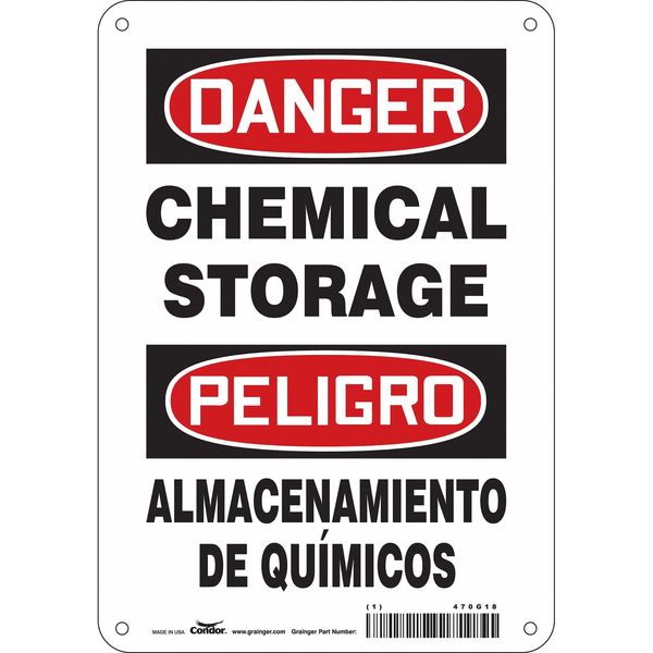 Safety Sign, 10 in H, 7 in W, Polyethylene, Horizontal Rectangle, English, Spanish, 470G18