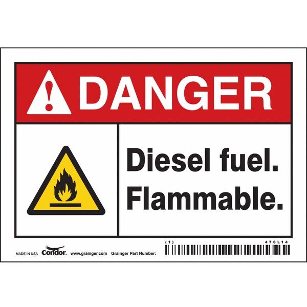 Safety Sign, 3 1/2 in Height, 5 in Width, Vinyl, Horizontal Rectangle, English, 470L14