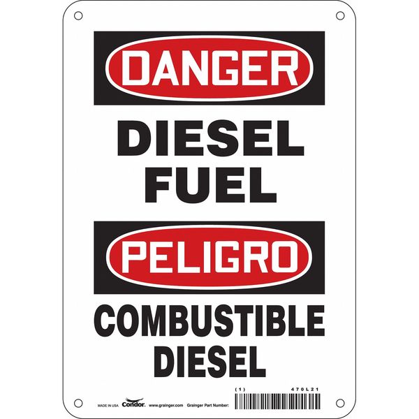 Safety Sign, 10 in H, 7 in W, Polyethylene, Horizontal Rectangle, English, Spanish, 470L21