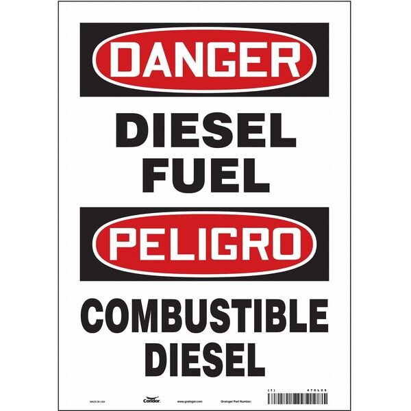 Safety Sign, 14 in H, 10 in W, Vinyl, Vertical Rectangle, English, Spanish, 470L25