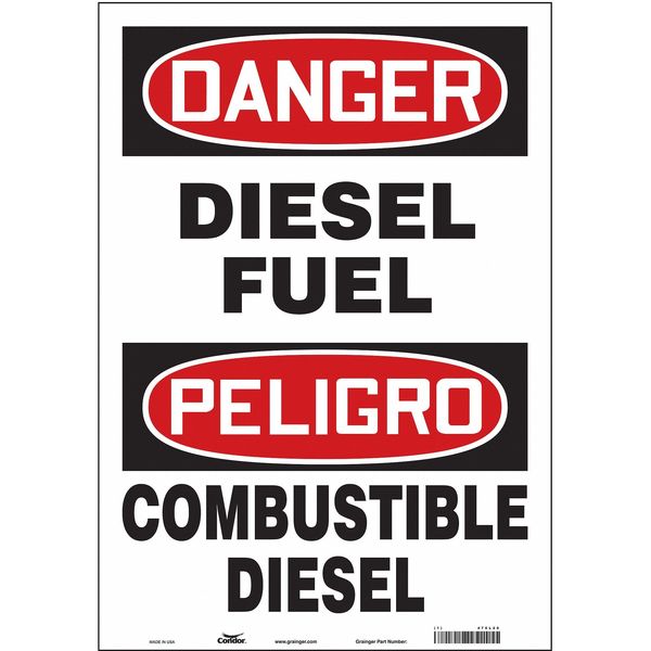 Safety Sign, 20 in H, 14 in W, Vinyl, Vertical Rectangle, English, Spanish, 470L26