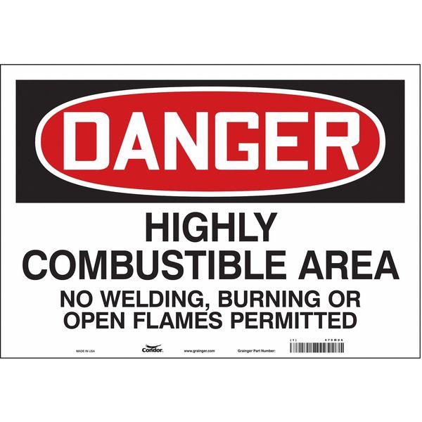 Safety Sign, 14 in H, 20 in W, Vinyl, Horizontal Rectangle, English, 470M06
