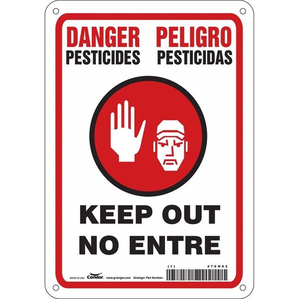 Safety Sign, 10 in H, 7 in W, Polyethylene, Horizontal Rectangle, English, Spanish, 470N82