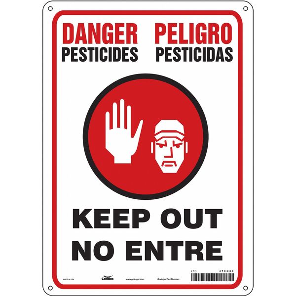 Safety Sign, 14 in Height, 10 in Width, Polyethylene, Vertical Rectangle, English, Spanish, 470N83
