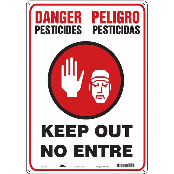 Safety Sign, 20 in H, 14 in W, Polyethylene, Vertical Rectangle, English, Spanish, 470N84