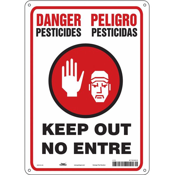 Safety Sign, 14 in H, 10 in W, Vinyl, Vertical Rectangle, English, Spanish, 470N86