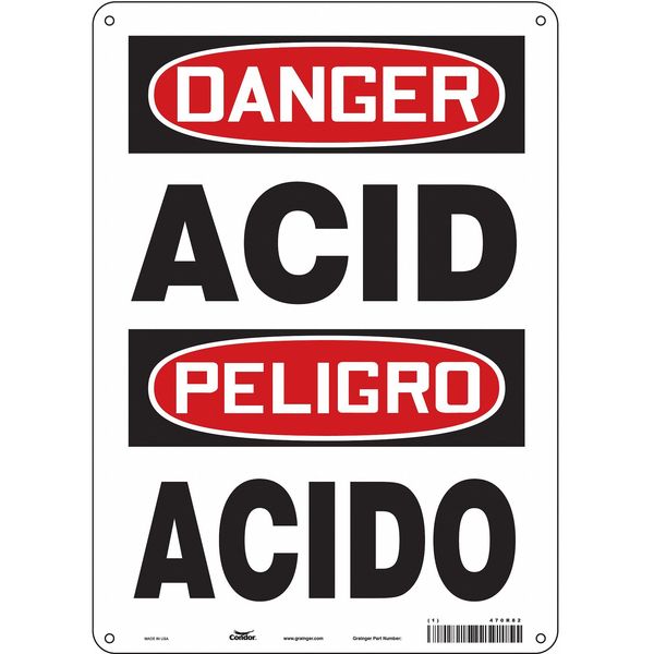 Safety Sign, 14 in H, 10 in W, Polyethylene, Vertical Rectangle, English, Spanish, 470R82