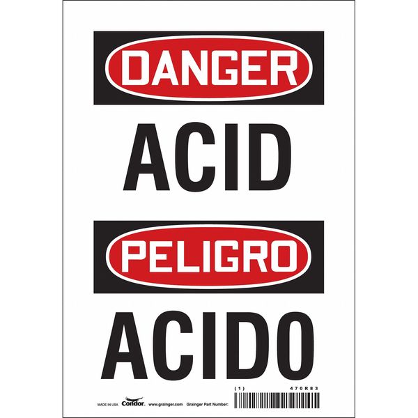 Safety Sign, 10 in H, 7 in W, Vinyl, Horizontal Rectangle, English, Spanish, 470R83