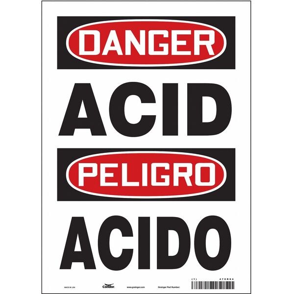 Safety Sign, 14 in H, 10 in W, Vinyl, Vertical Rectangle, English, Spanish, 470R84