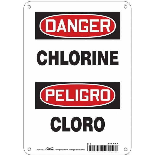 Safety Sign, 10 in H, 7 in W, Polyethylene, Horizontal Rectangle, English, Spanish, 470T47