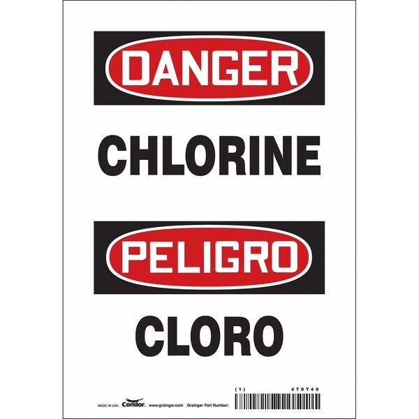 Safety Sign, 10 in H, 7 in W, Vinyl, Horizontal Rectangle, English, Spanish, 470T49