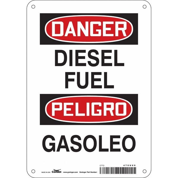 Safety Sign, 10 in H, 7 in W, Polyethylene, Horizontal Rectangle, English, Spanish, 470U09