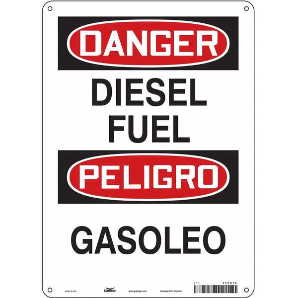Safety Sign, 14 in H, 10 in W, Polyethylene, Vertical Rectangle, English, Spanish, 470U10