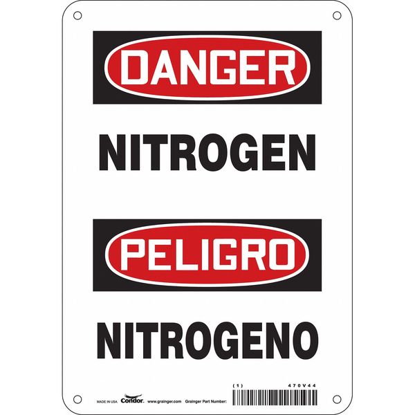 Safety Sign, 10 in H, 7 in W, Polyethylene, Horizontal Rectangle, English, Spanish, 470V44