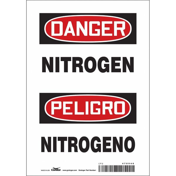 Safety Sign, 10 in H, 7 in W, Vinyl, Horizontal Rectangle, English, Spanish, 470V46