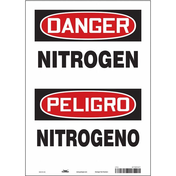 Safety Sign, 14 in H, 10 in W, Vinyl, Vertical Rectangle, English, Spanish, 470V47