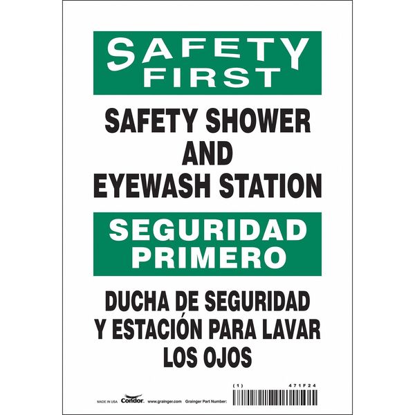 Safety Sign, 10 in Height, 7 in Width, Vinyl, Horizontal Rectangle, English, Spanish, 471F24