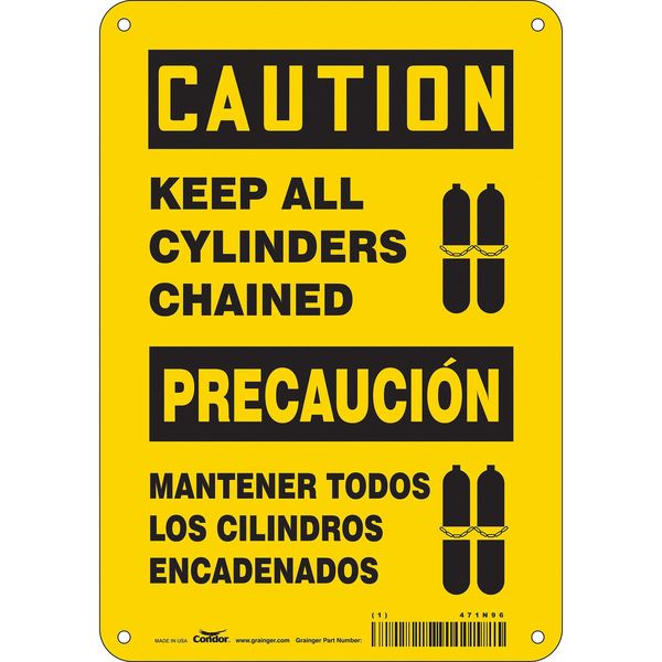 Safety Sign, 10 in H, 7 in W, Polyethylene, Horizontal Rectangle, English, Spanish, 471N96