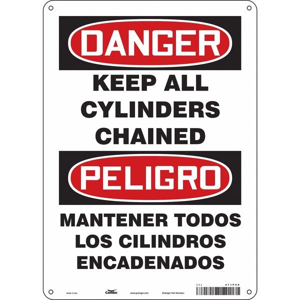 Safety Sign, 14 in Height, 10 in Width, Polyethylene, Vertical Rectangle, English, Spanish, 471P98