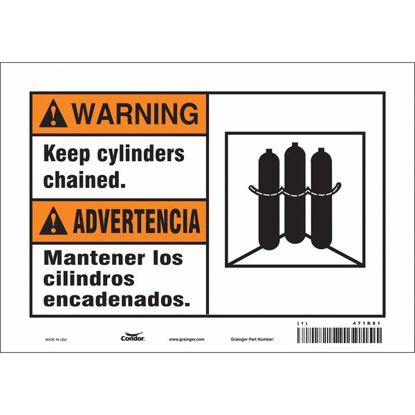 Safety Sign, 7 in H, 10 in W, Vinyl, Vertical Rectangle, English, Spanish, 471R81