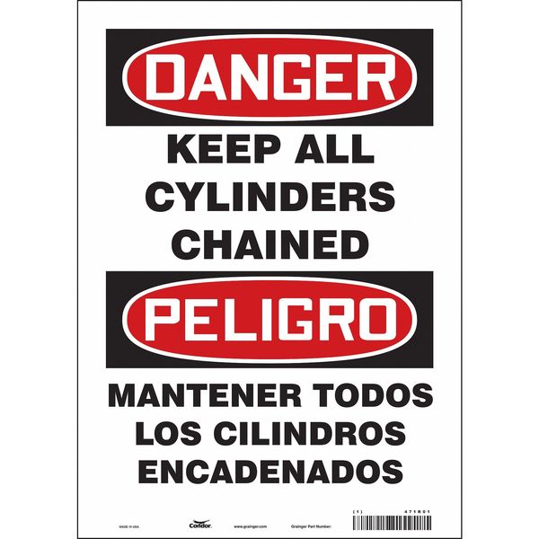 Safety Sign, 14 in Height, 10 in Width, Vinyl, Vertical Rectangle, English, Spanish, 471R01