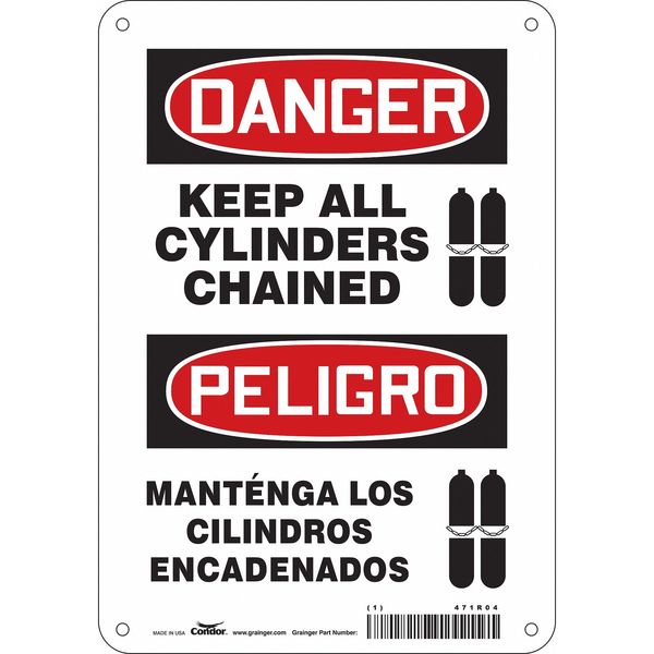 Safety Sign, 10 in H, 7 in W, Polyethylene, Horizontal Rectangle, English, Spanish, 471R04