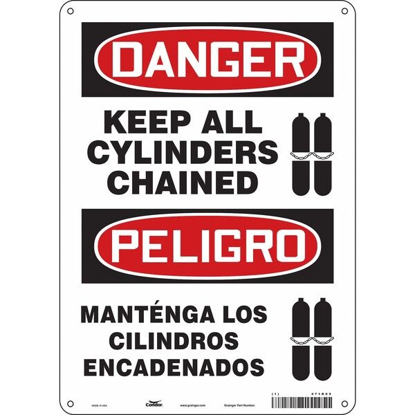 Safety Sign, 14 in Height, 10 in Width, Polyethylene, Vertical Rectangle, English, Spanish, 471R05