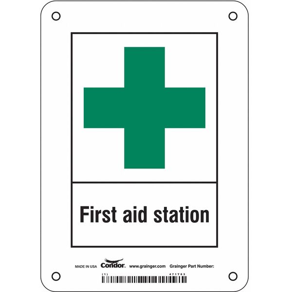 First Aid Sign, 7 in Height, 5 in Width, Polyethylene, Vertical Rectangle, English
