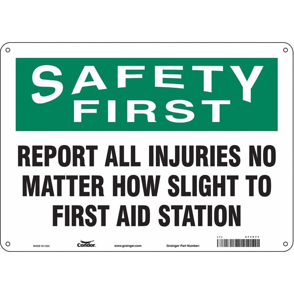 First Aid Sign, 10 in Height, 14 in Width, Polyethylene, Horizontal Rectangle, English