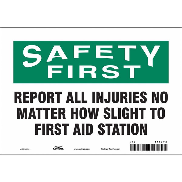 First Aid Sign, 7 in Height, 10 in Width, Vinyl, Vertical Rectangle, English