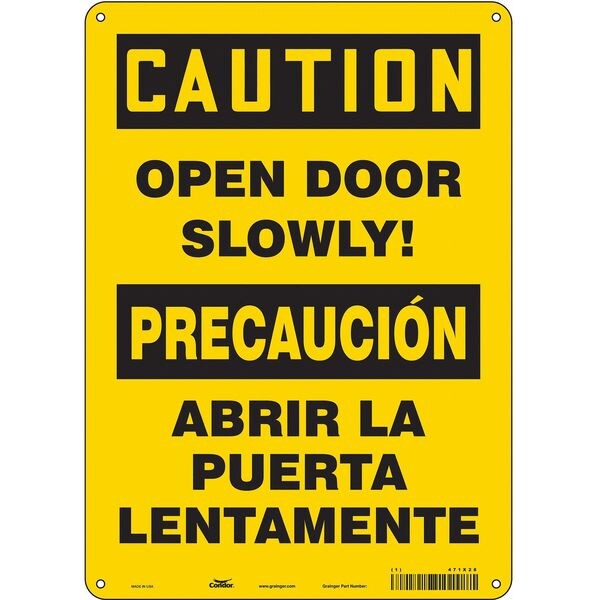 Safety Sign, 14 in Height, 10 in Width, Polyethylene, Vertical Rectangle, English, Spanish, 471X28