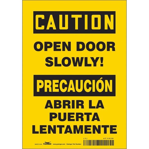 Safety Sign, 10 in Height, 7 in Width, Vinyl, Horizontal Rectangle, English, Spanish, 471X29