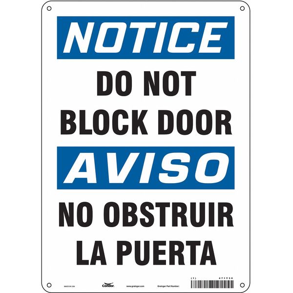 Safety Sign, 14 in Height, 10 in Width, Polyethylene, Vertical Rectangle, English, Spanish, 471Y30