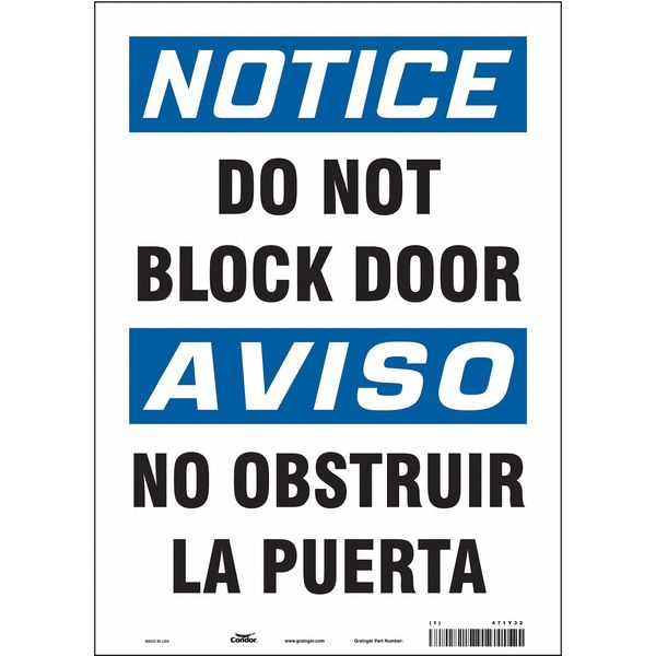 Safety Sign, 14 in Height, 10 in Width, Vinyl, Vertical Rectangle, English, Spanish, 471Y32