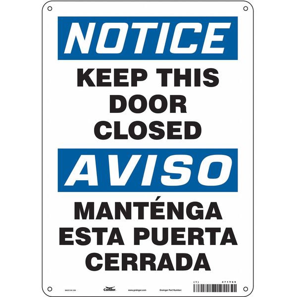 Safety Sign, 14 in Height, 10 in Width, Polyethylene, Vertical Rectangle, English, Spanish, 471Y69
