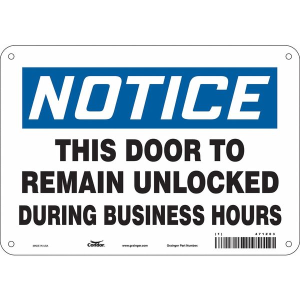 Safety Sign, 7 in Height, 10 in Width, Polyethylene, Vertical Rectangle, English, 471Z03