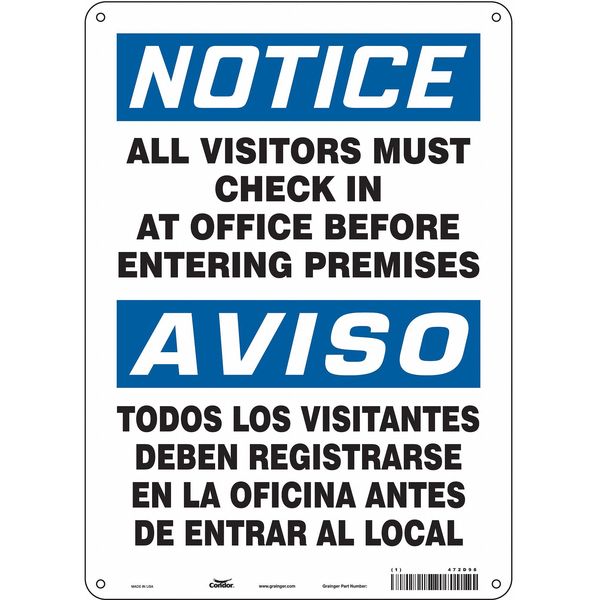 Safety Sign, 14 in Height, 10 in Width, Polyethylene, Vertical Rectangle, English, Spanish, 472D98