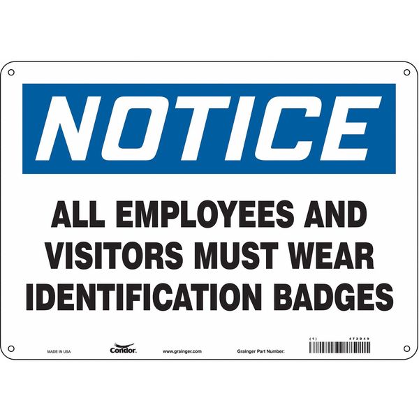 Safety Sign, 10 in Height, 14 in Width, Polyethylene, Horizontal Rectangle, English, 472D49