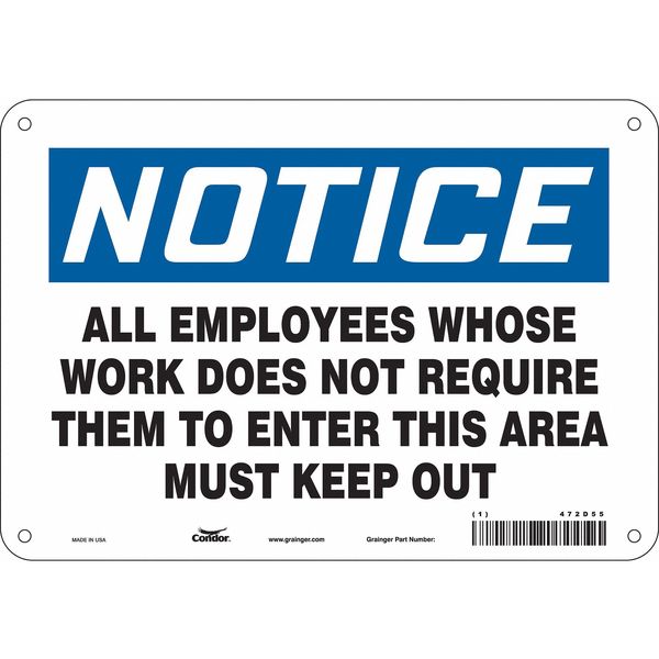Safety Sign, 7 in Height, 10 in Width, Polyethylene, Vertical Rectangle, English, 472D55