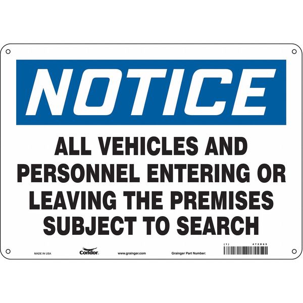 Safety Sign, 10 in Height, 14 in Width, Polyethylene, Horizontal Rectangle, English, 472D65